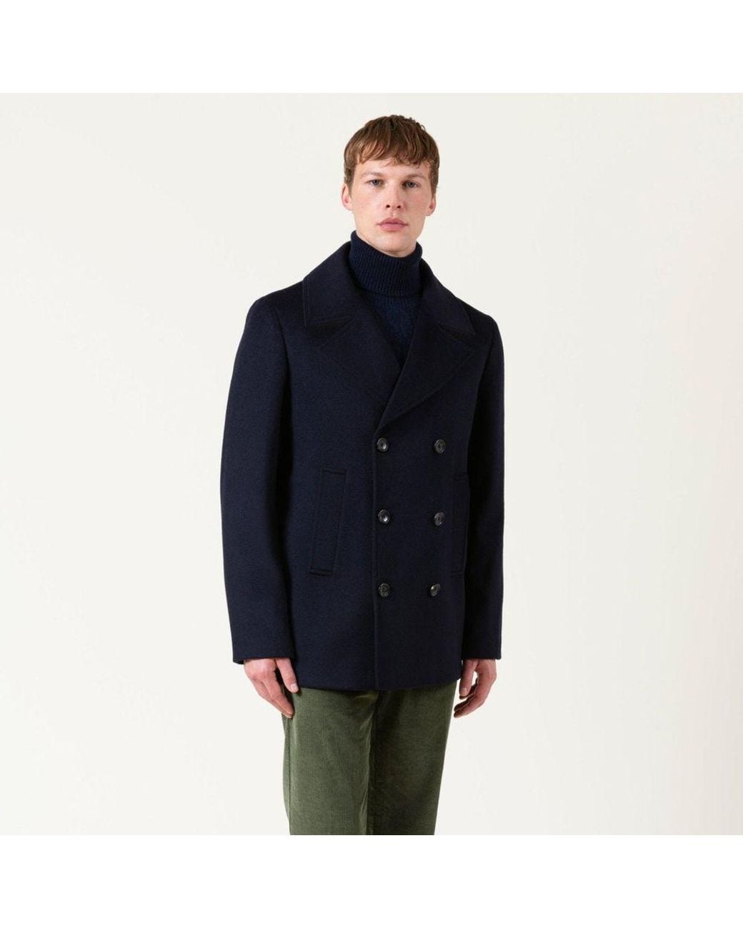 AUTORE Blue Wool Coat for men