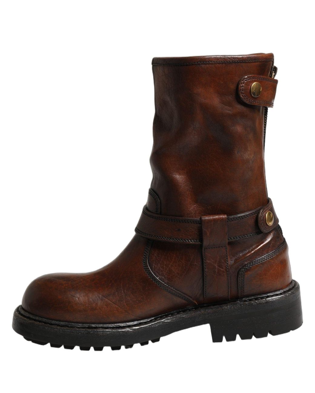 Dolce & Gabbana Brown Leather Mid Calf Biker Boots Shoes for men