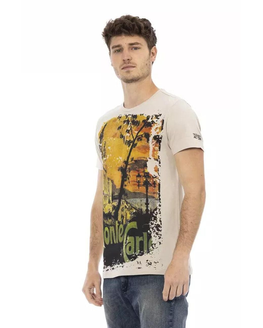 TRUSSARDI ACTION Green Beige Cotton Men T for men