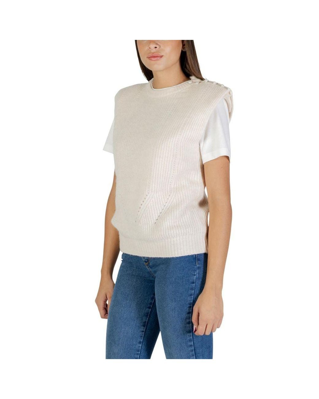 Ichi White Cream Polyester Sleeveles Sweater