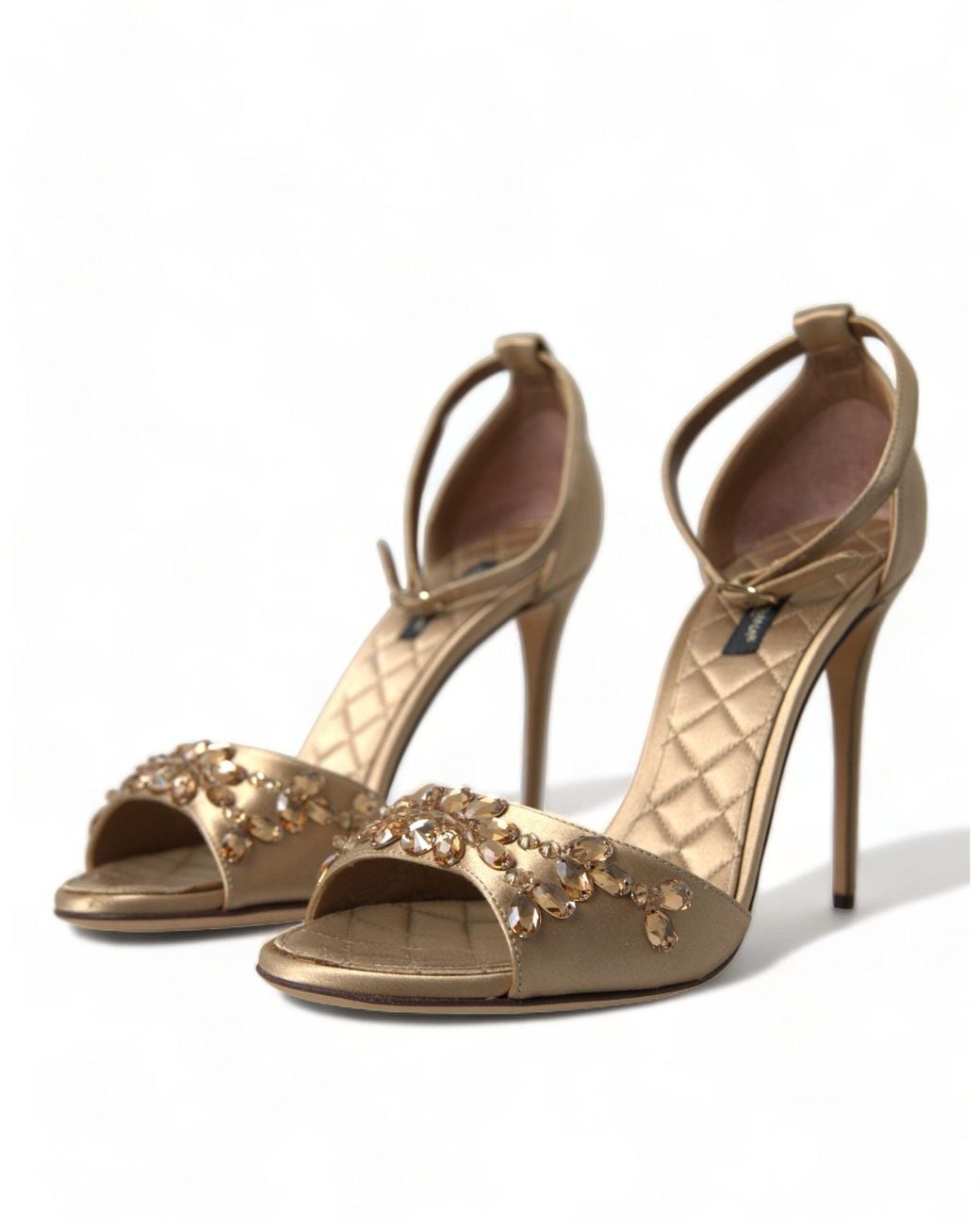 Dolce & Gabbana Metallic Satin Ankle Strap Crystal Sandals Shoes