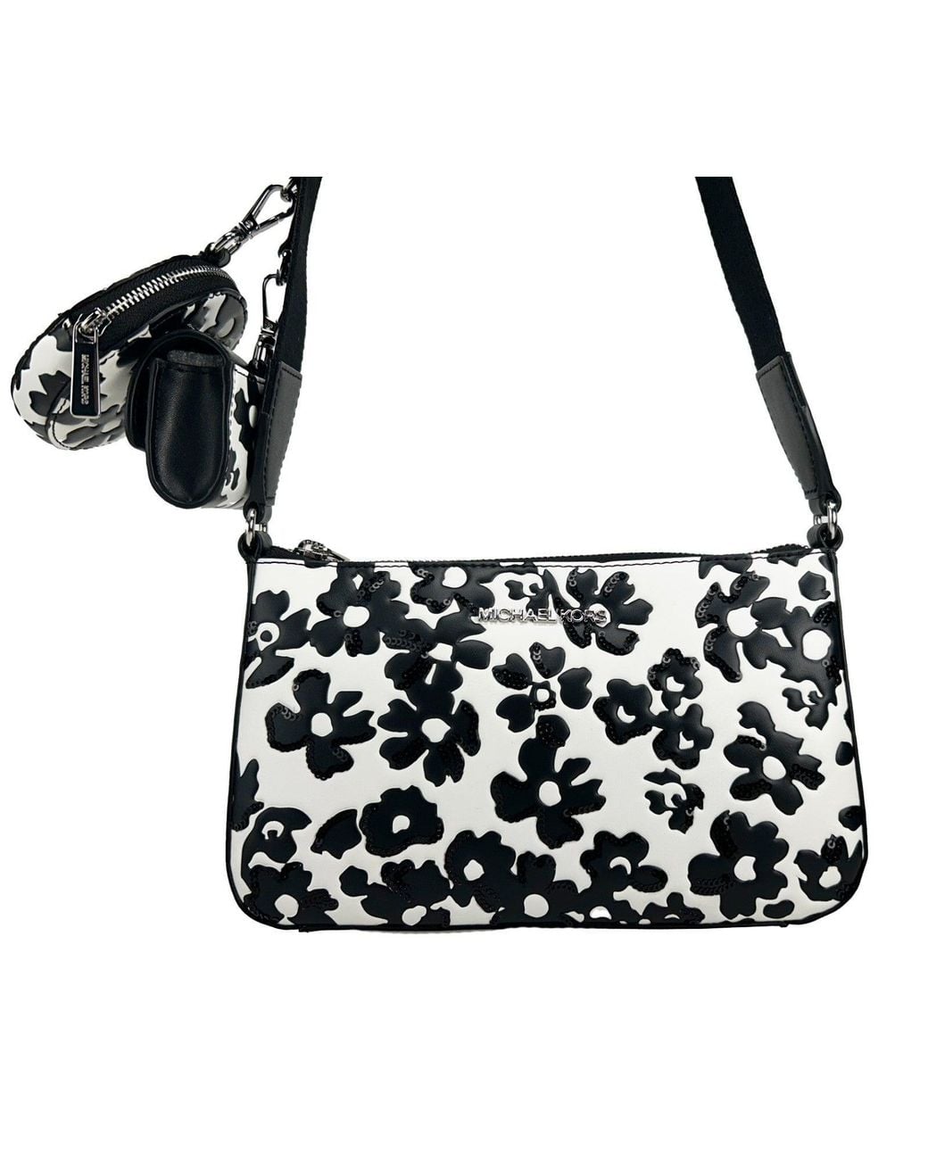 Michael Kors Black Floral Crossbody Tech Attachment Bag Purse