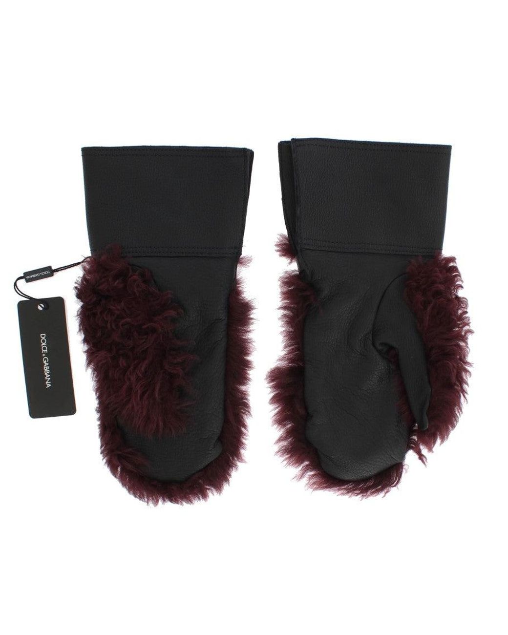 Dolce & Gabbana Black Leather Shearling Gloves for men