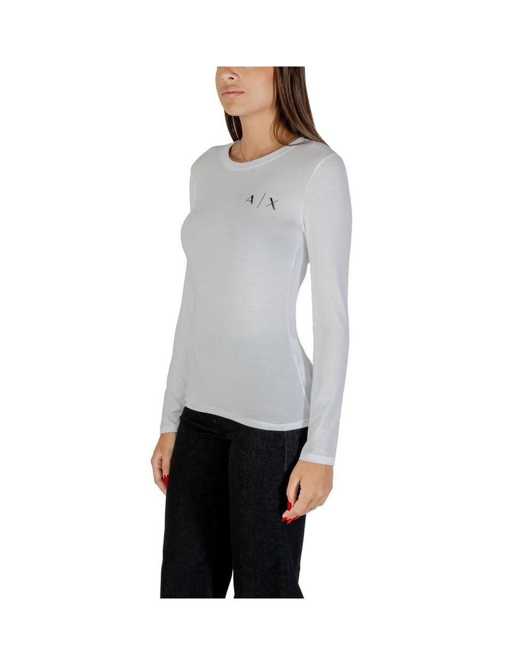 ARMANI EXCHANGE Gray White Cotton Long Sleeve T