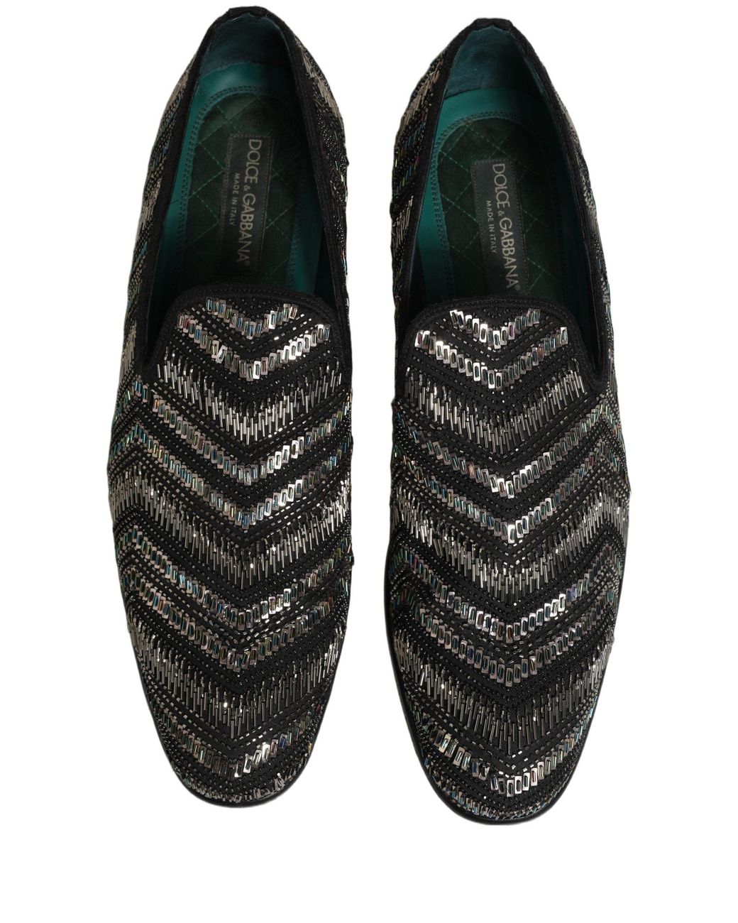 Dolce & Gabbana Black Silver Embellished Slip On Loafers Shoes for men