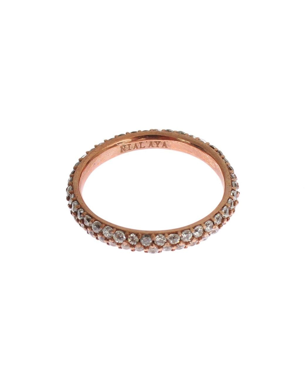 Nialaya Black Pink Gold 925 Silver Clear Cz Ring