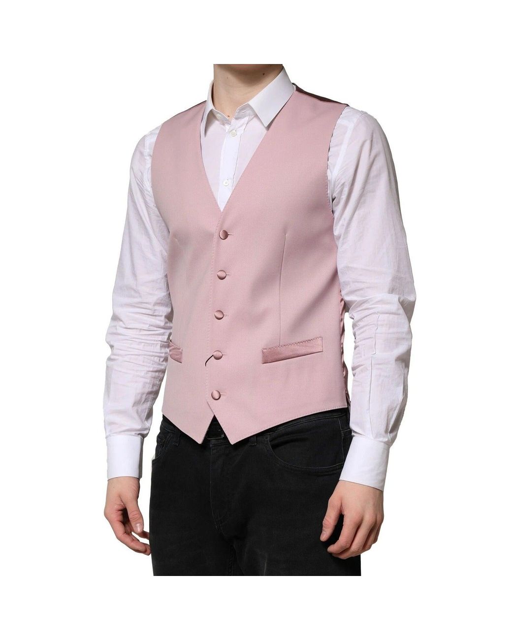 Dolce & Gabbana Pink Wool Dress Formal Men Waistcoat Vest for men