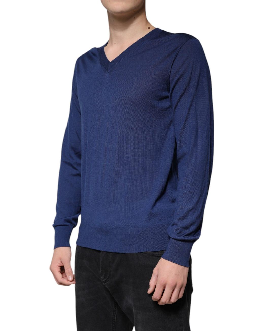 Dolce & Gabbana Blue V-Neck Sweater Classic Knit for men