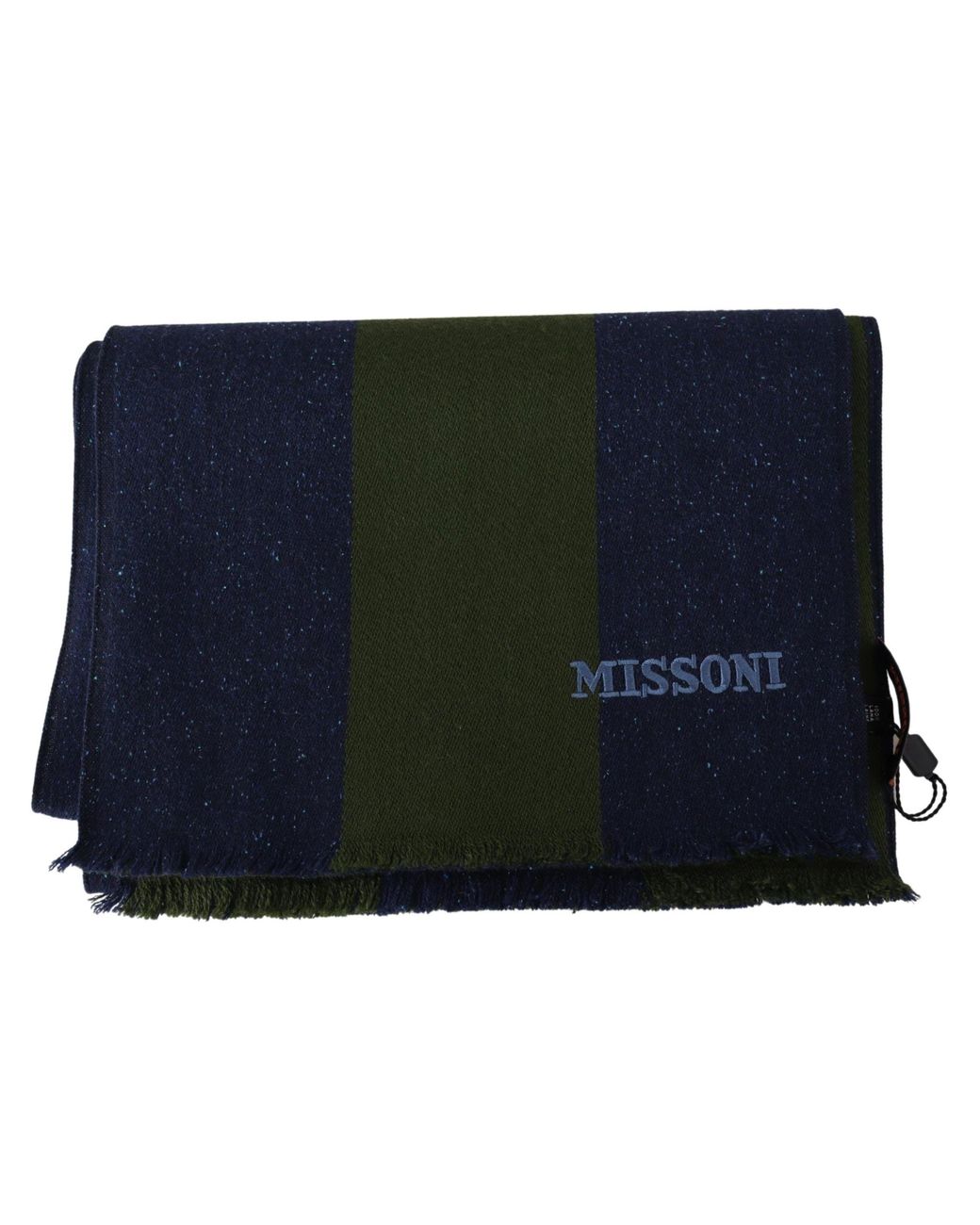 Missoni Black Green Striped Wool Unisex Neck Wrap Shawl Blue