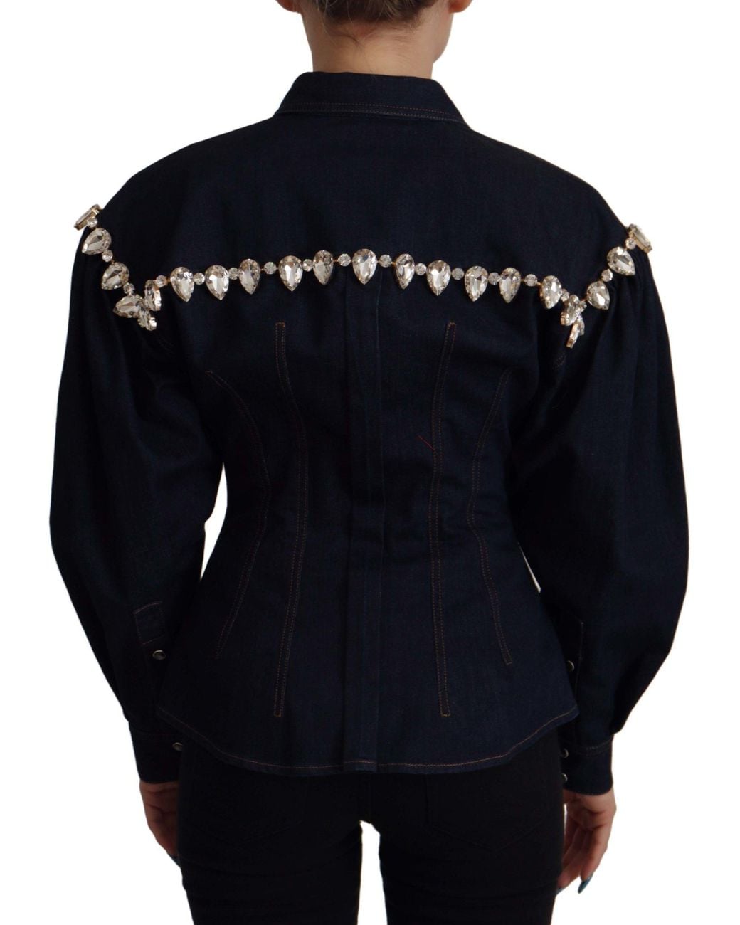 Dolce & Gabbana Blue Denim Crystal Embellish Cotton Jacket