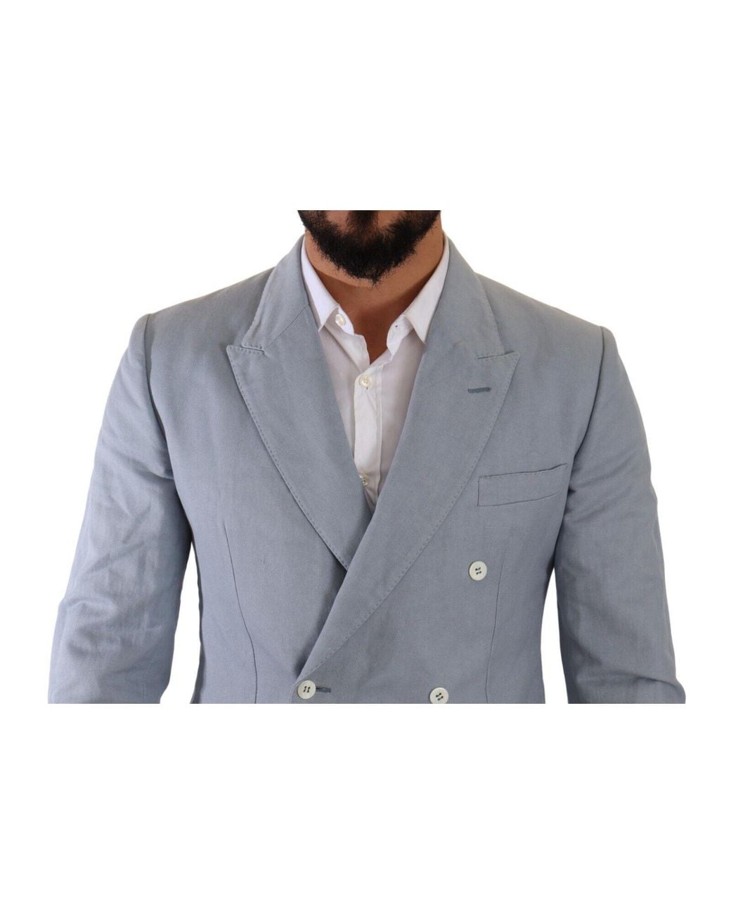 Dolce & Gabbana Blue Cotton Linen Slim Fit Jacket Coat Blazer for men