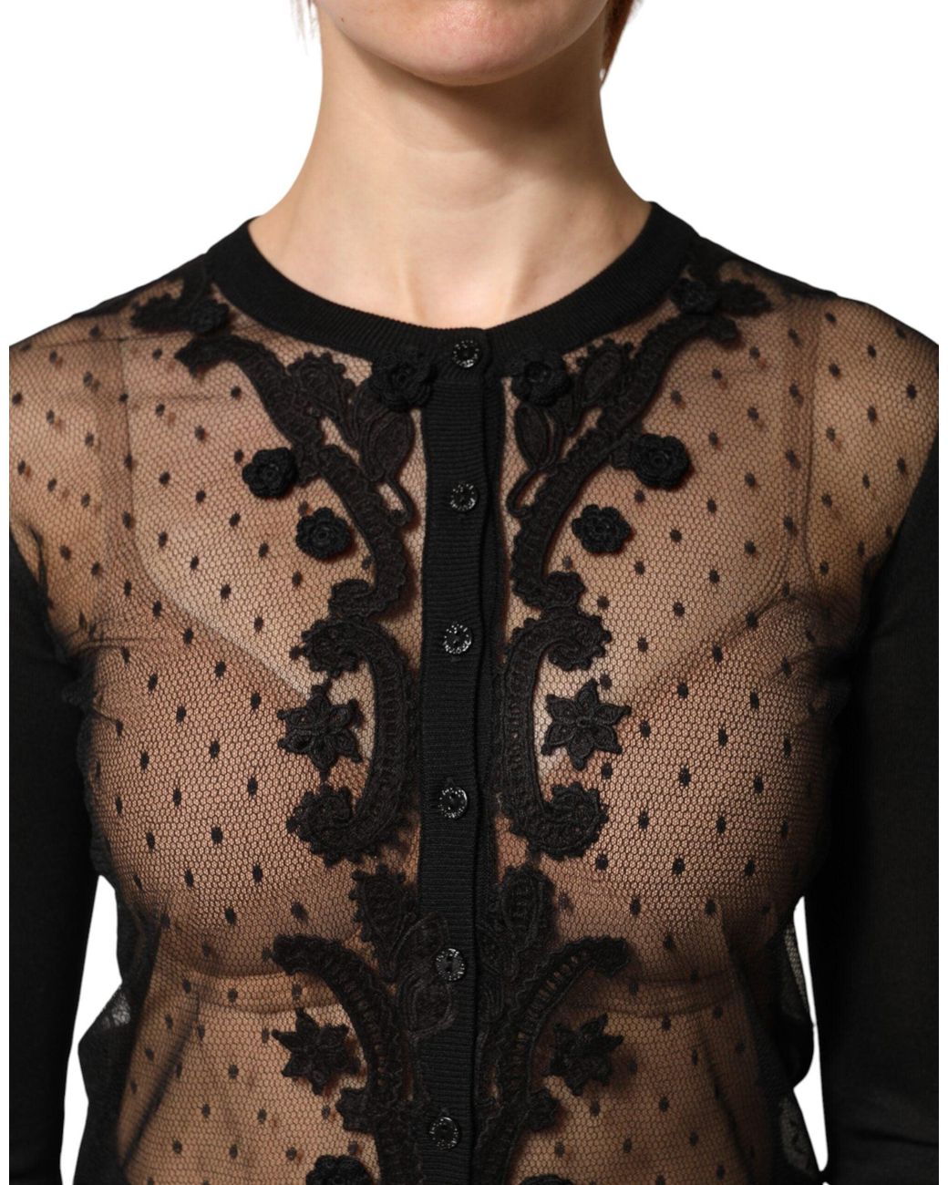 Dolce & Gabbana Black Sheer Button Down Cardigan Sweater