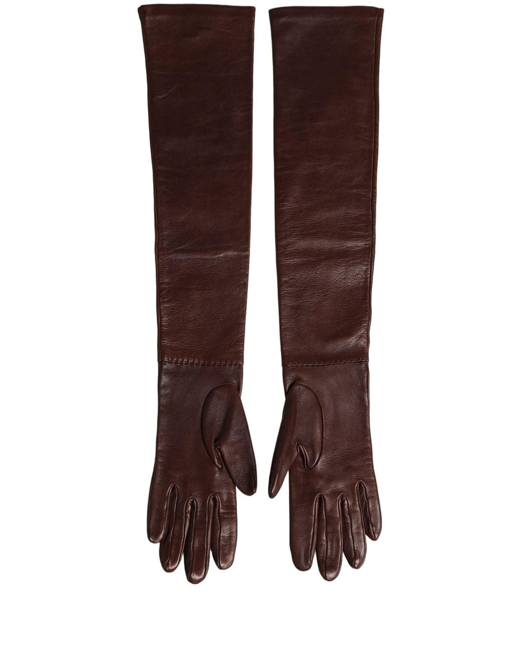 Dolce & Gabbana Brown Genuine Leather Long Elbow Length Gloves