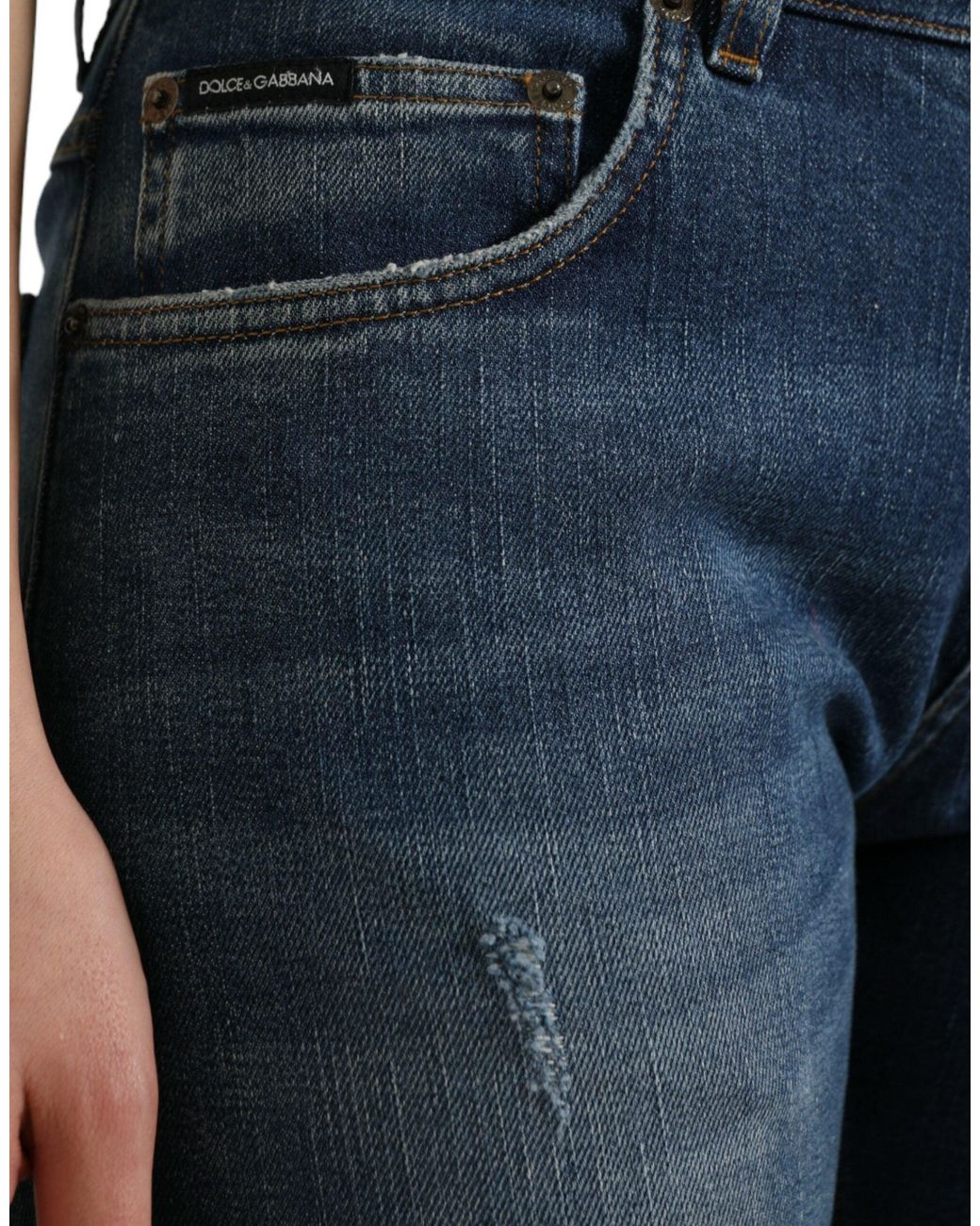 Dolce & Gabbana Blue Boyfriend Mid Waist Cotton Denim Jeans