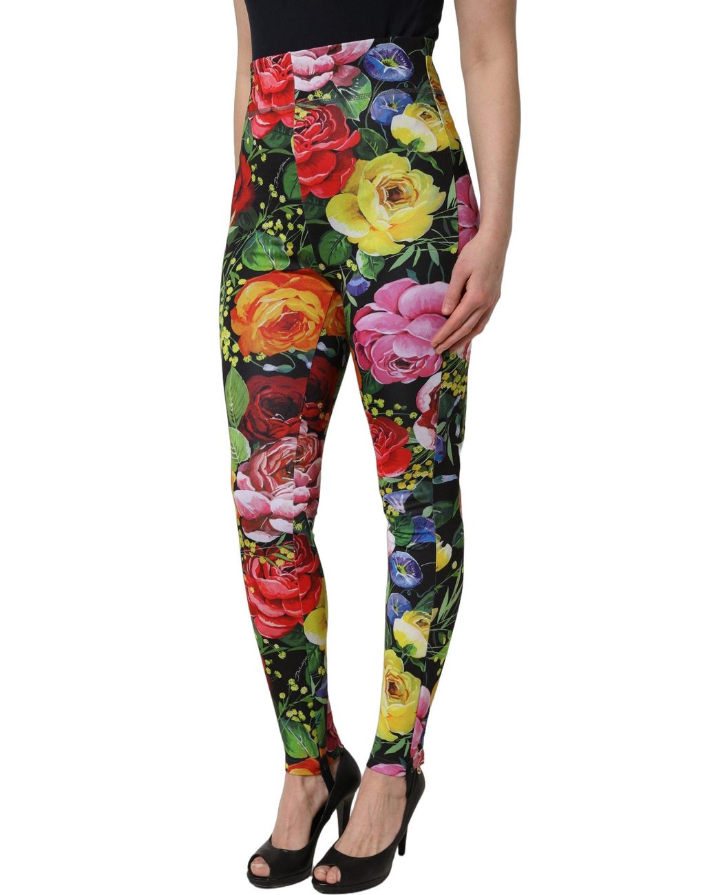 Dolce & Gabbana Yellow Multicolor Floral Stretch Jersey Leggings Pants