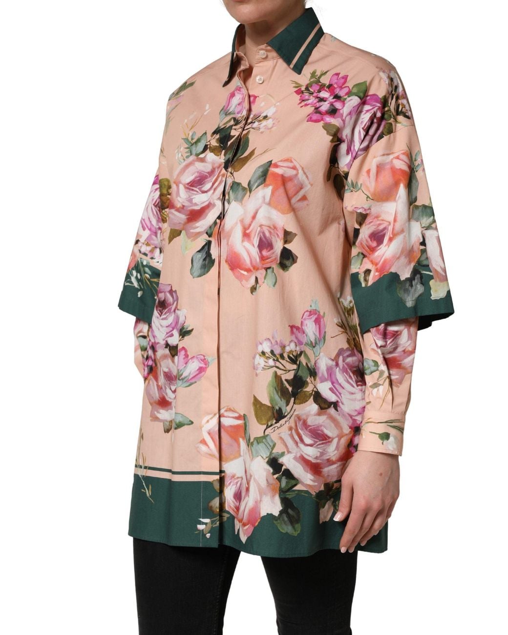 Dolce & Gabbana Multicolor Pink Floral Cotton Button Front Shirt Top