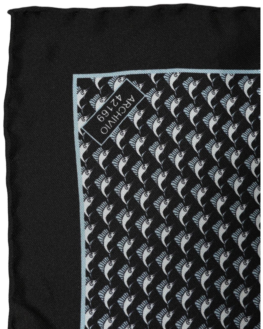 Dolce & Gabbana Black Silk Geometric Handkerchief Pocket Scarf for men