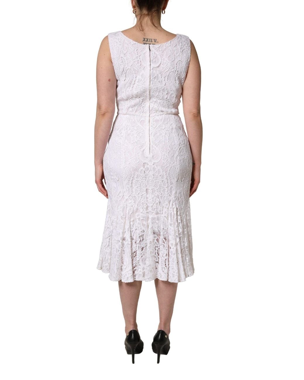 Dolce & Gabbana Purple White Floral Lace Sleeveless Midi Dress
