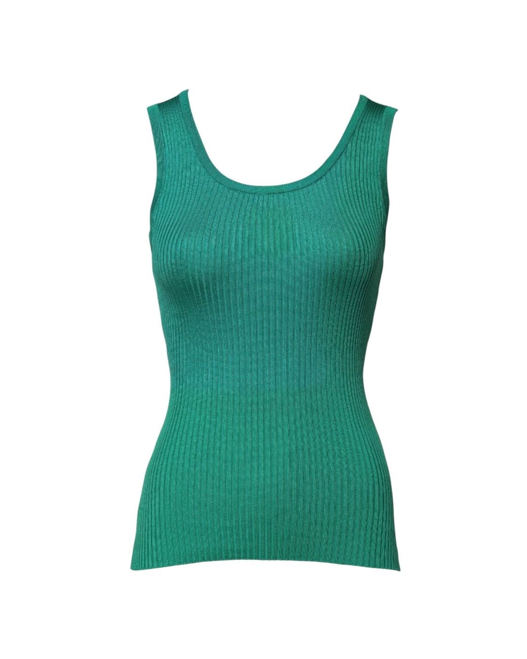Dolce & Gabbana Green Silk Sleeveless Round Neck Tank Top for men