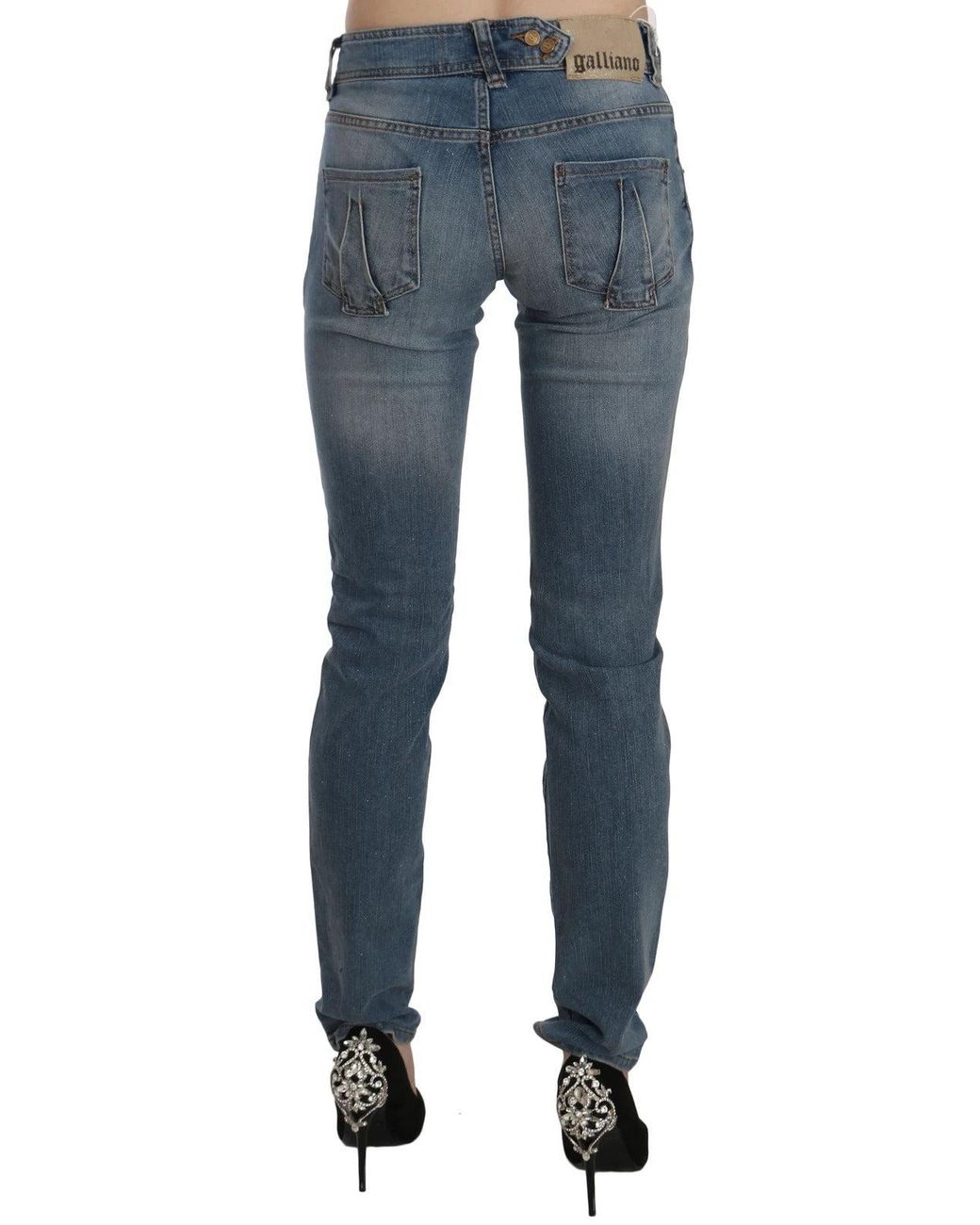 John Galliano Blue Washed Mid Waist Skinny Casual Denim Pants