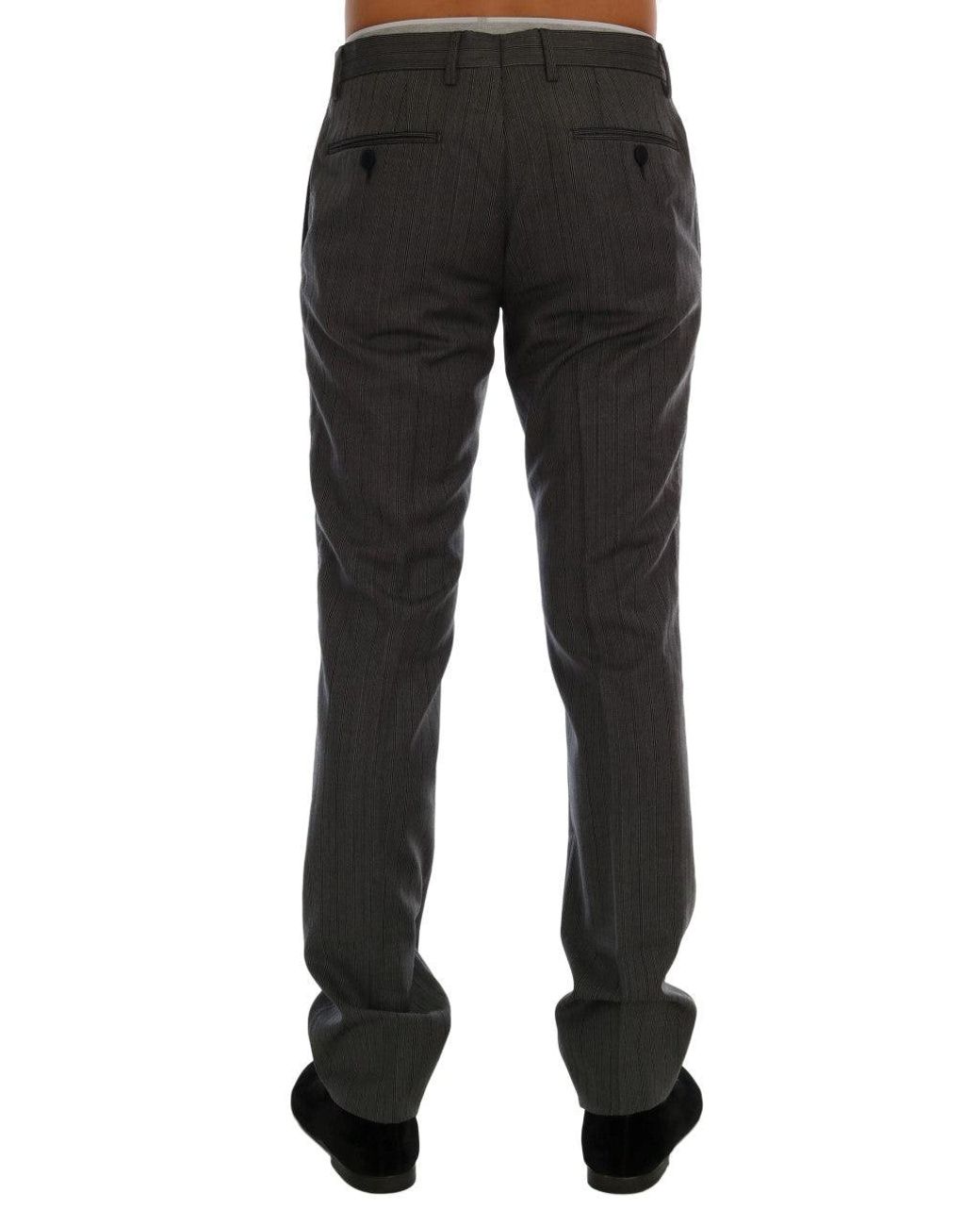 Dolce & Gabbana Black Wool Striped Formal Pants for men