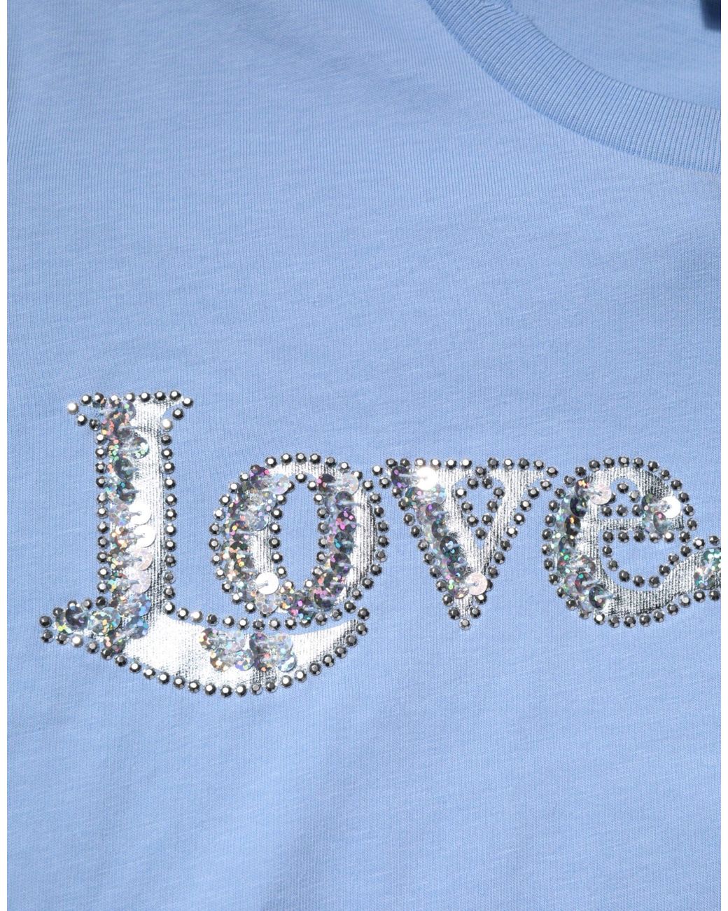 Pinko Blue Love Story Sequined Embellished Short Sleeves T