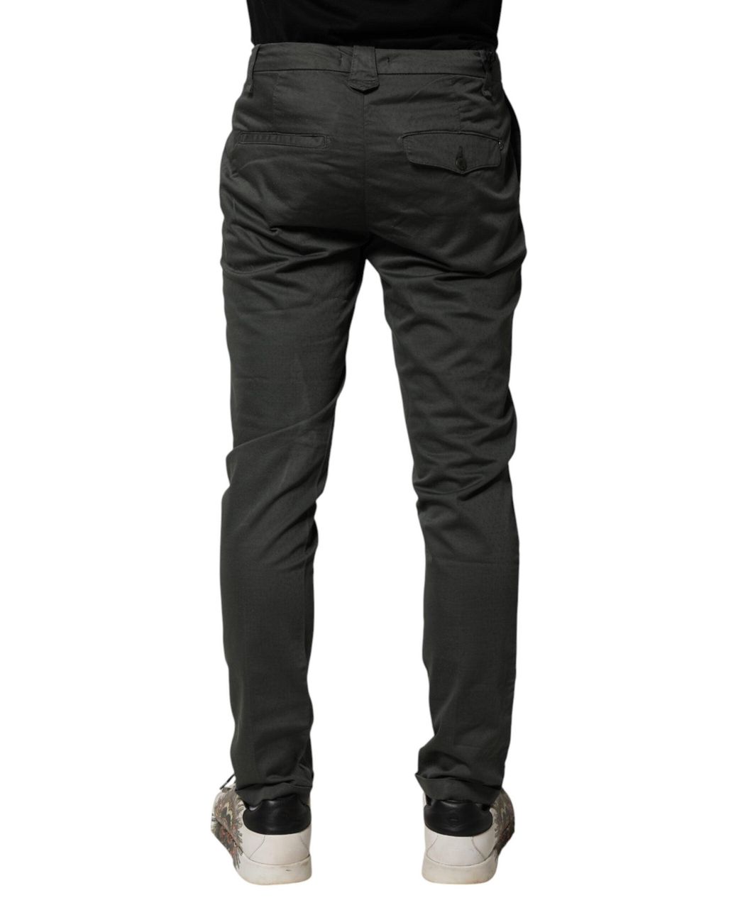 Dondup Black Dark Gray Cotton Mid Waist Skinny Men Chino Trouser Pants for men