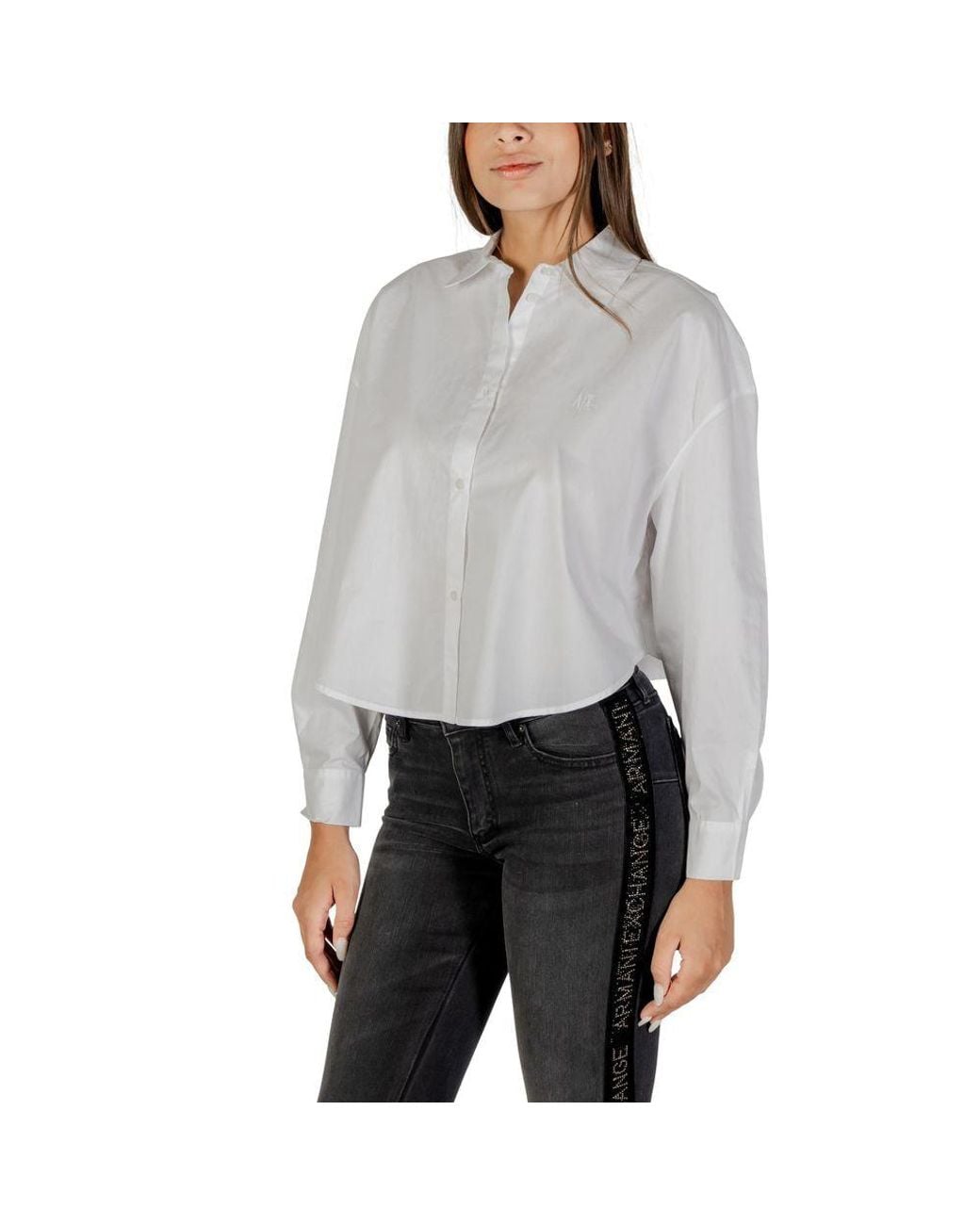 ARMANI EXCHANGE Gray White Cotton Blouse