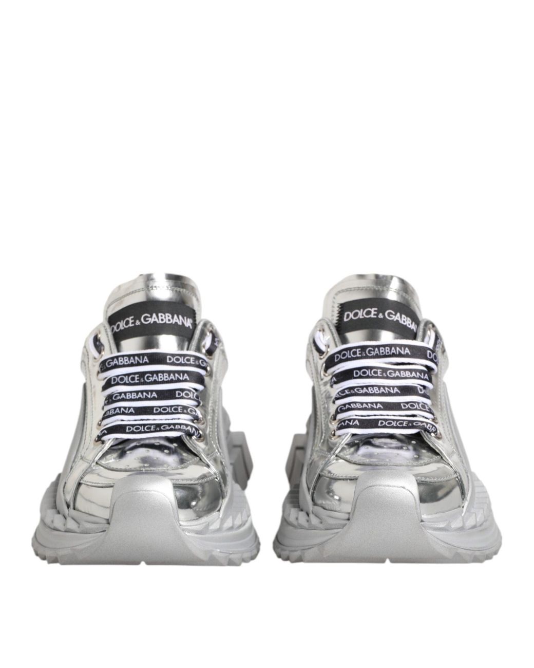 Dolce & Gabbana White Silver Leather Super Queen Sneakers Shoes for men