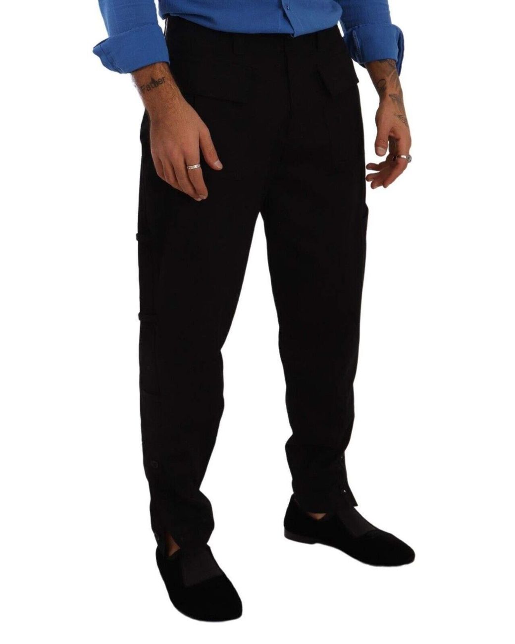 Dolce & Gabbana Black Cotton Stretch Tapered Cargo Pants for men