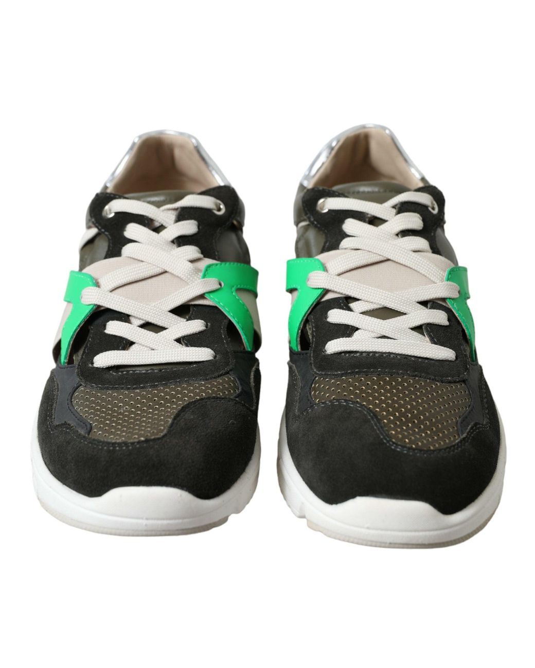 Dolce & Gabbana Green Multicolor Leather Suede Low Top Sneakers Shoes for men
