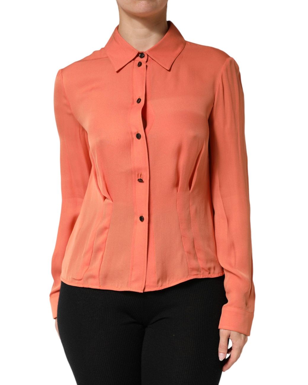 Emporio Armani Orange Collared Button Down Long Sleeves Top