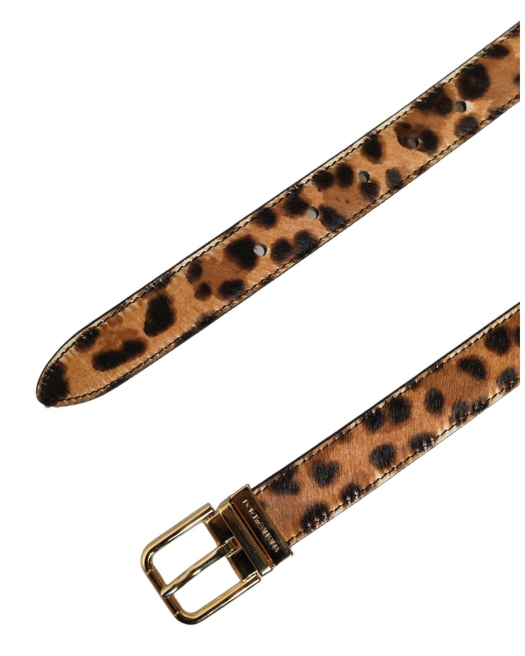 Dolce & Gabbana Black Brown Leopard Calf Hair Gold Tone Buckle Belt