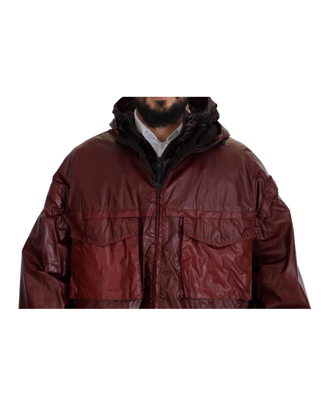 Dolce & Gabbana Red Bordeaux Cotton Hooded Full Zip Jacket for men