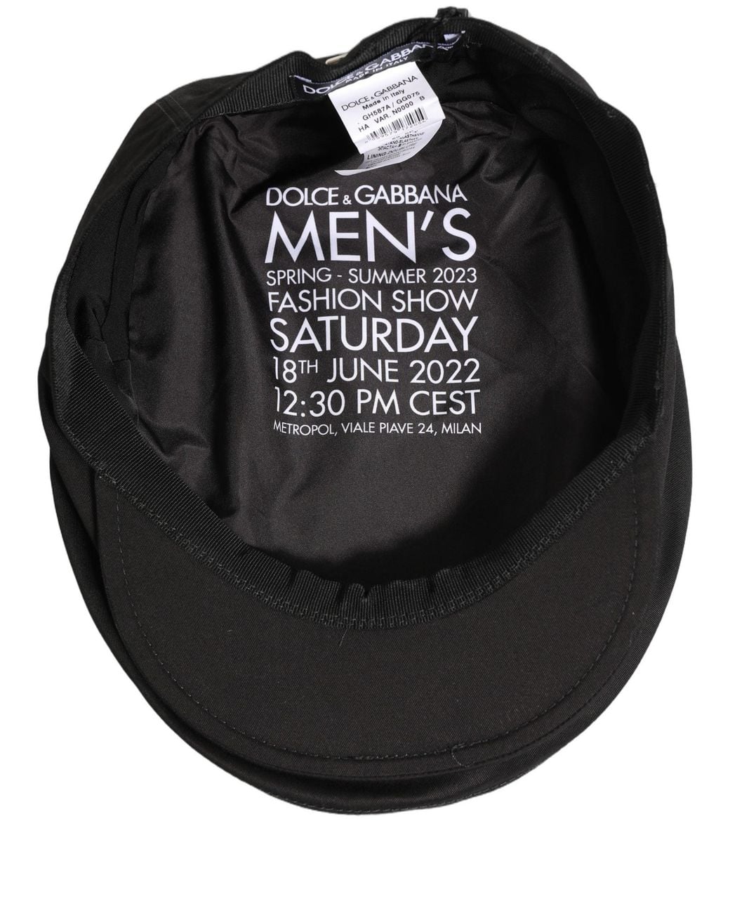 Dolce & Gabbana Men Black Cotton Stretch Newsboy Cloth Capello Hat for men