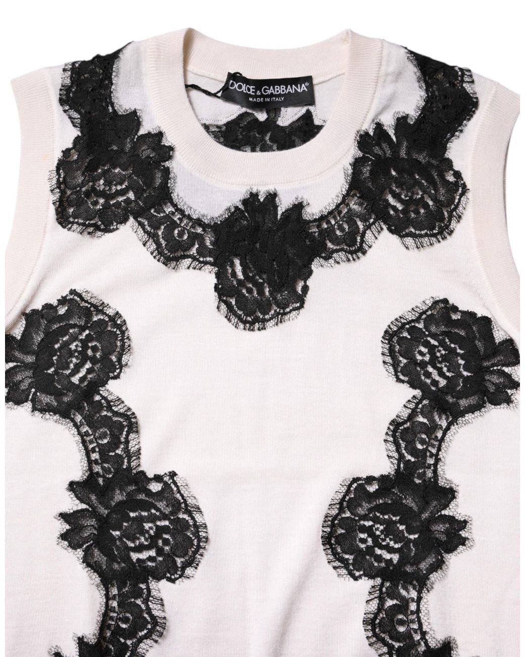 Dolce & Gabbana White Cashmere Floral Lace Detailing Tank Top for men