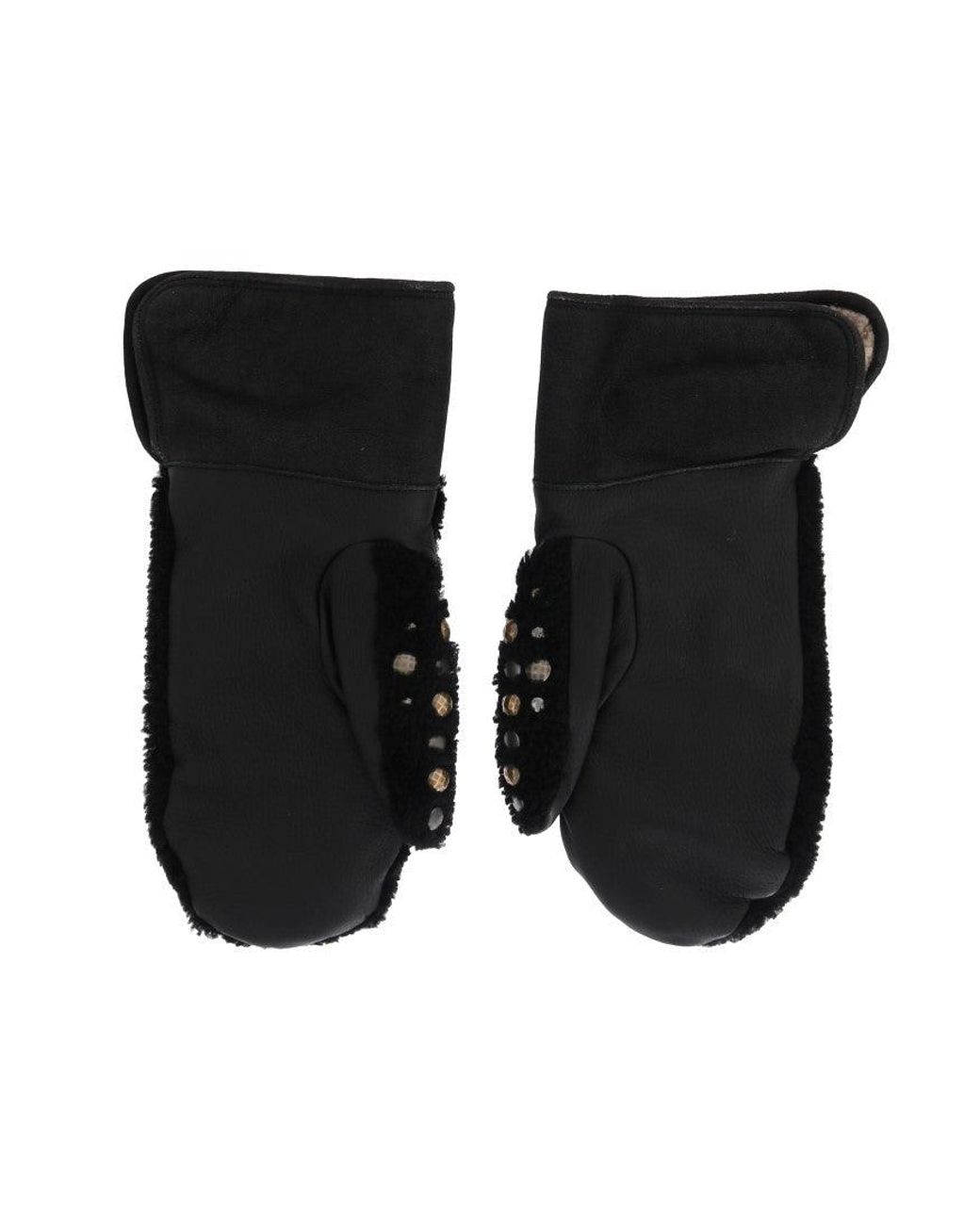 Dolce & Gabbana Black Shearling Studded Gloves for men