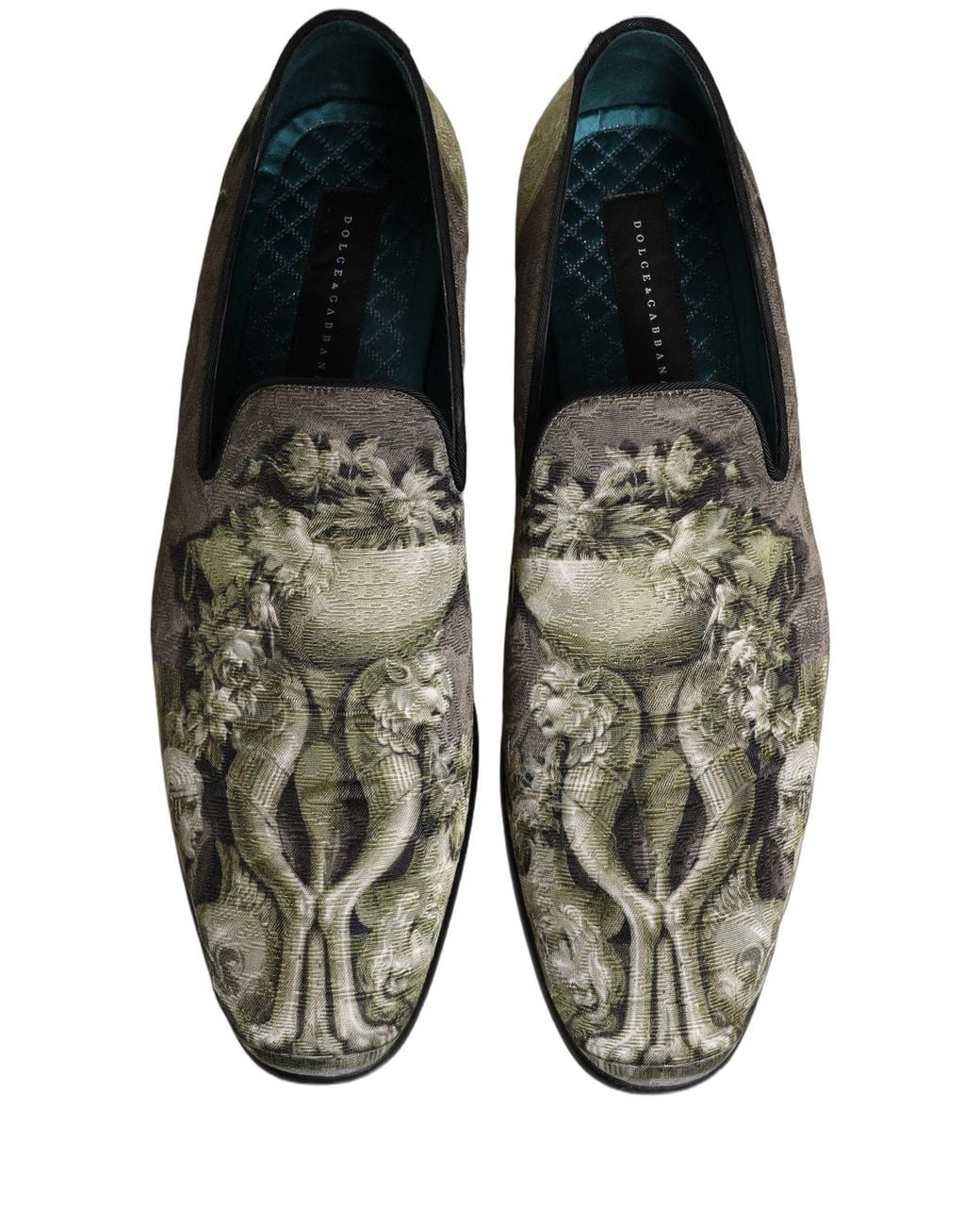 Dolce & Gabbana Gray Brown Baroque Print Slip On Loafers Shoes for men