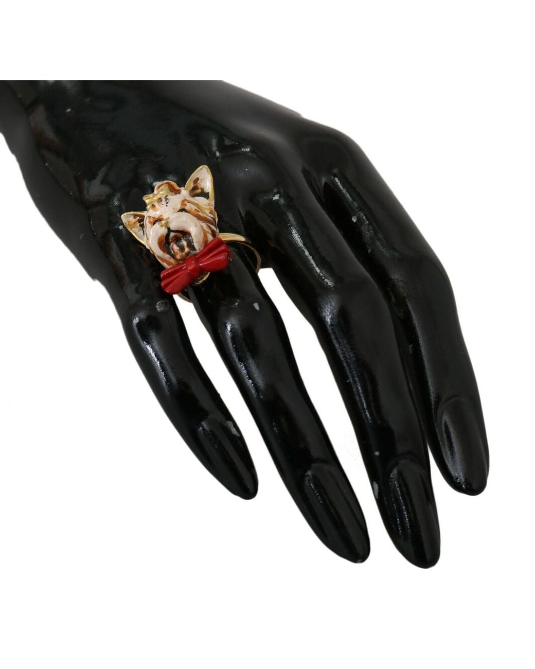 Dolce & Gabbana Black Brass Resin Dog Pet Branded Accessory Ring