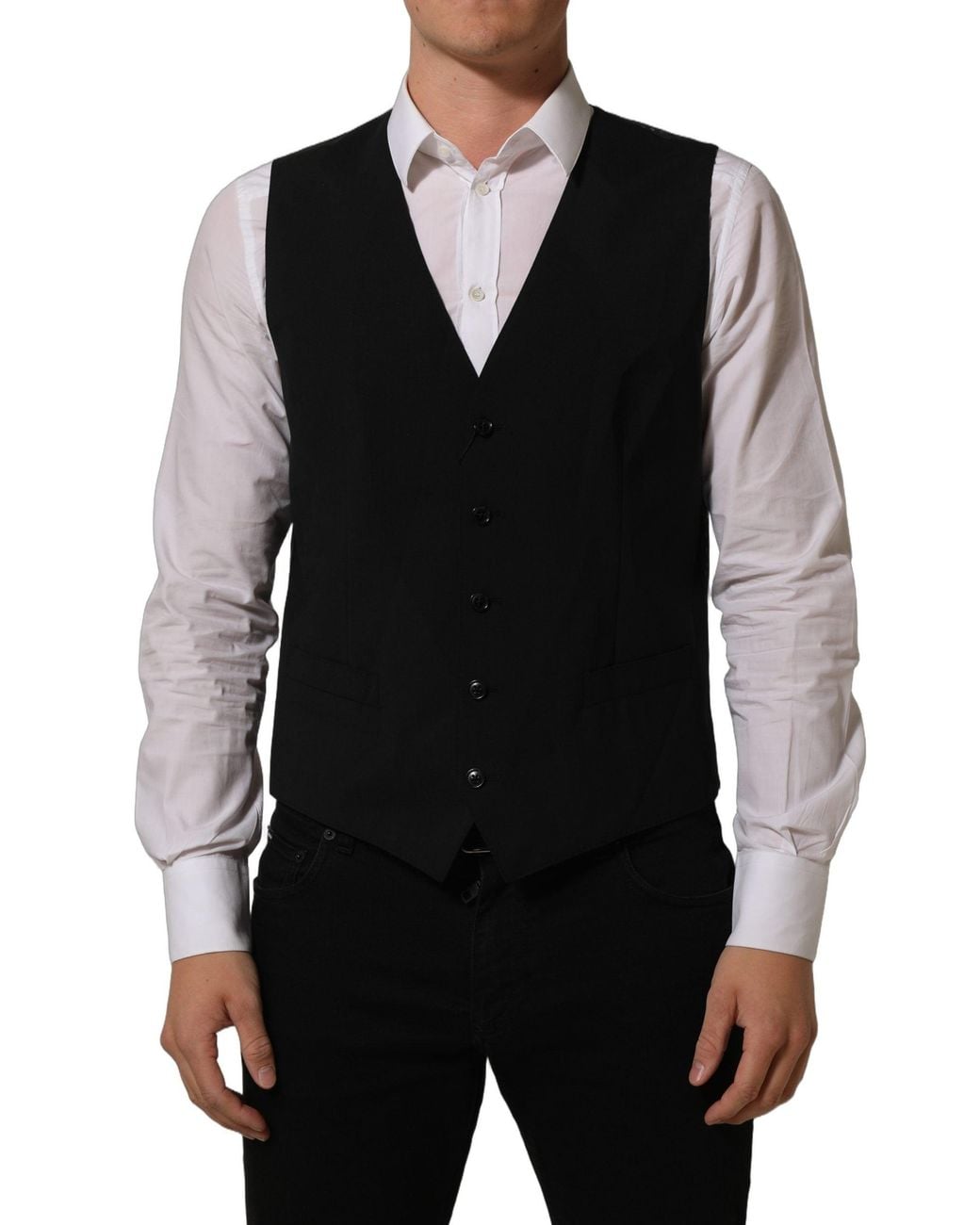 Dolce & Gabbana Black Wool Stretch Waistcoat Formal Dress Vest Virgin Elastane for men