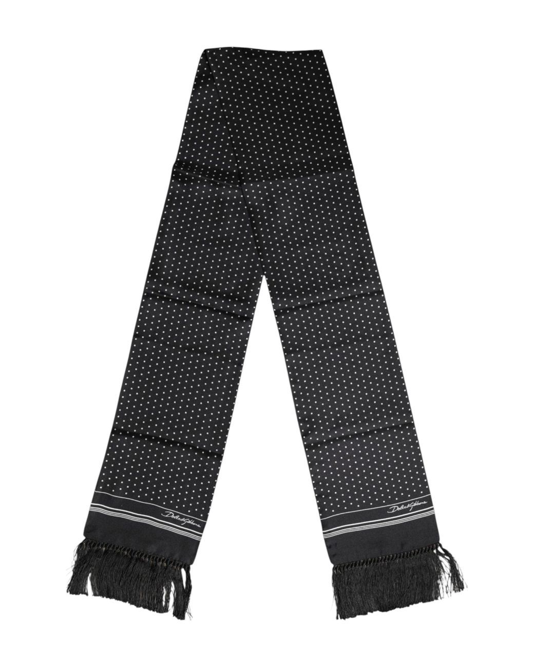 Dolce & Gabbana Black Polka Dot Fringes Foulard Scarf for men