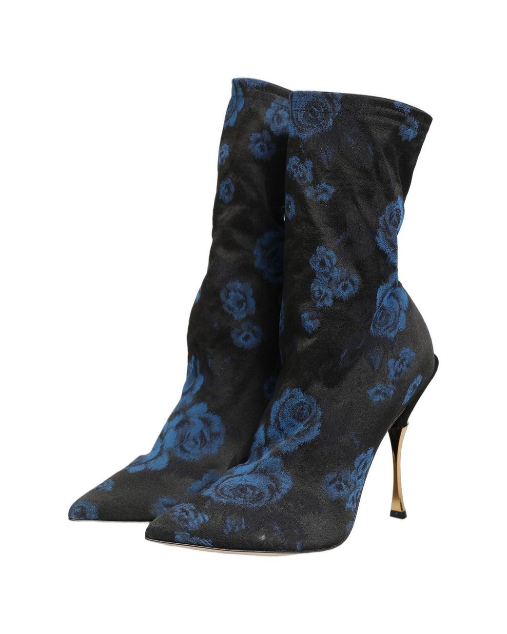 Dolce & Gabbana Blue Floral Stretch Sock Boots Shoes
