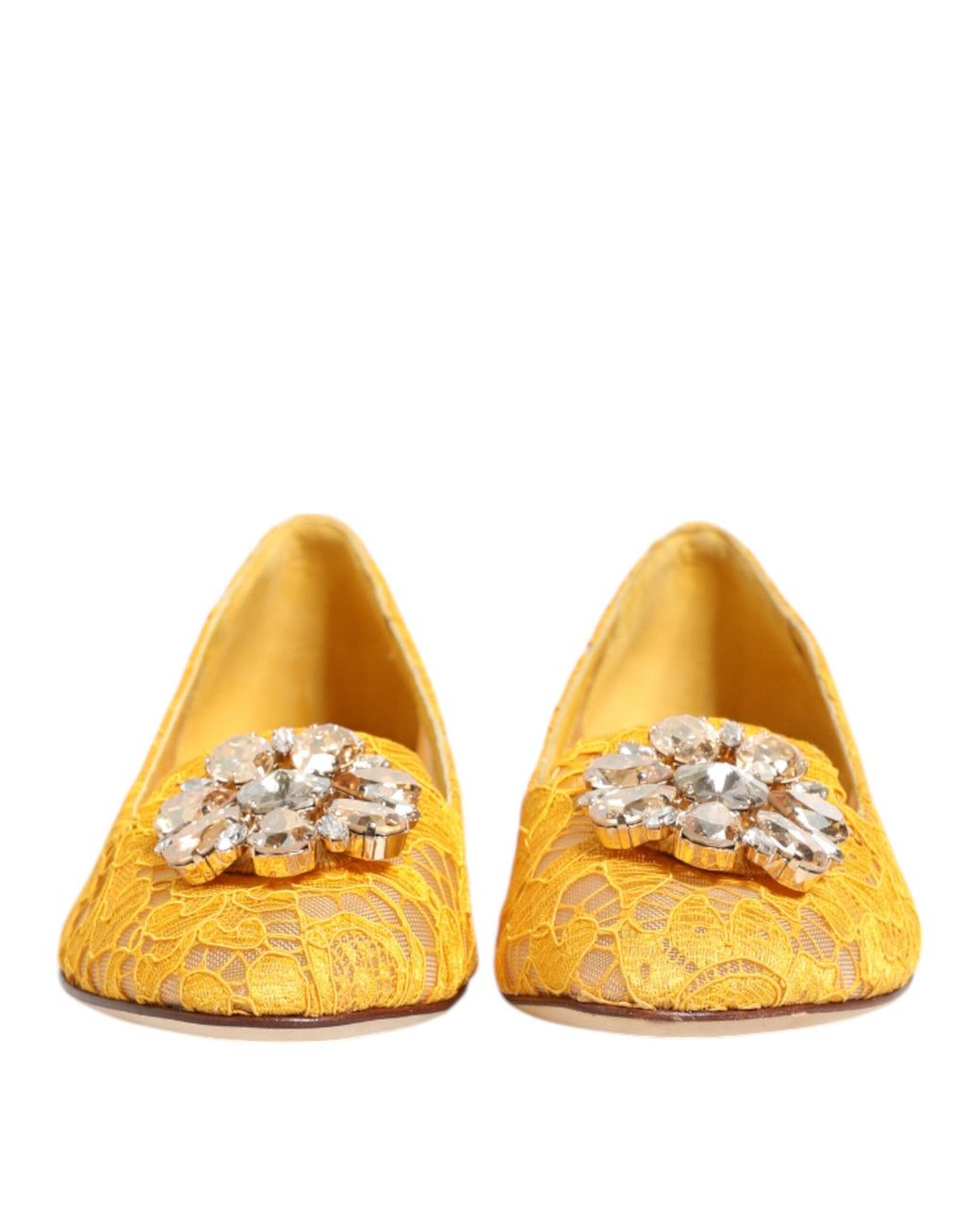 Dolce & Gabbana Yellow Taormina Lace Crystals Flats Shoes Viscose Cotton Nylon