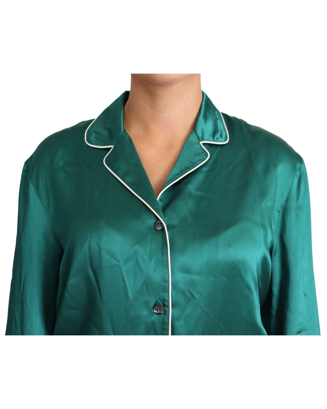Dolce & Gabbana Green Pyjama Blouse Silk Lounge Sleepwear Top
