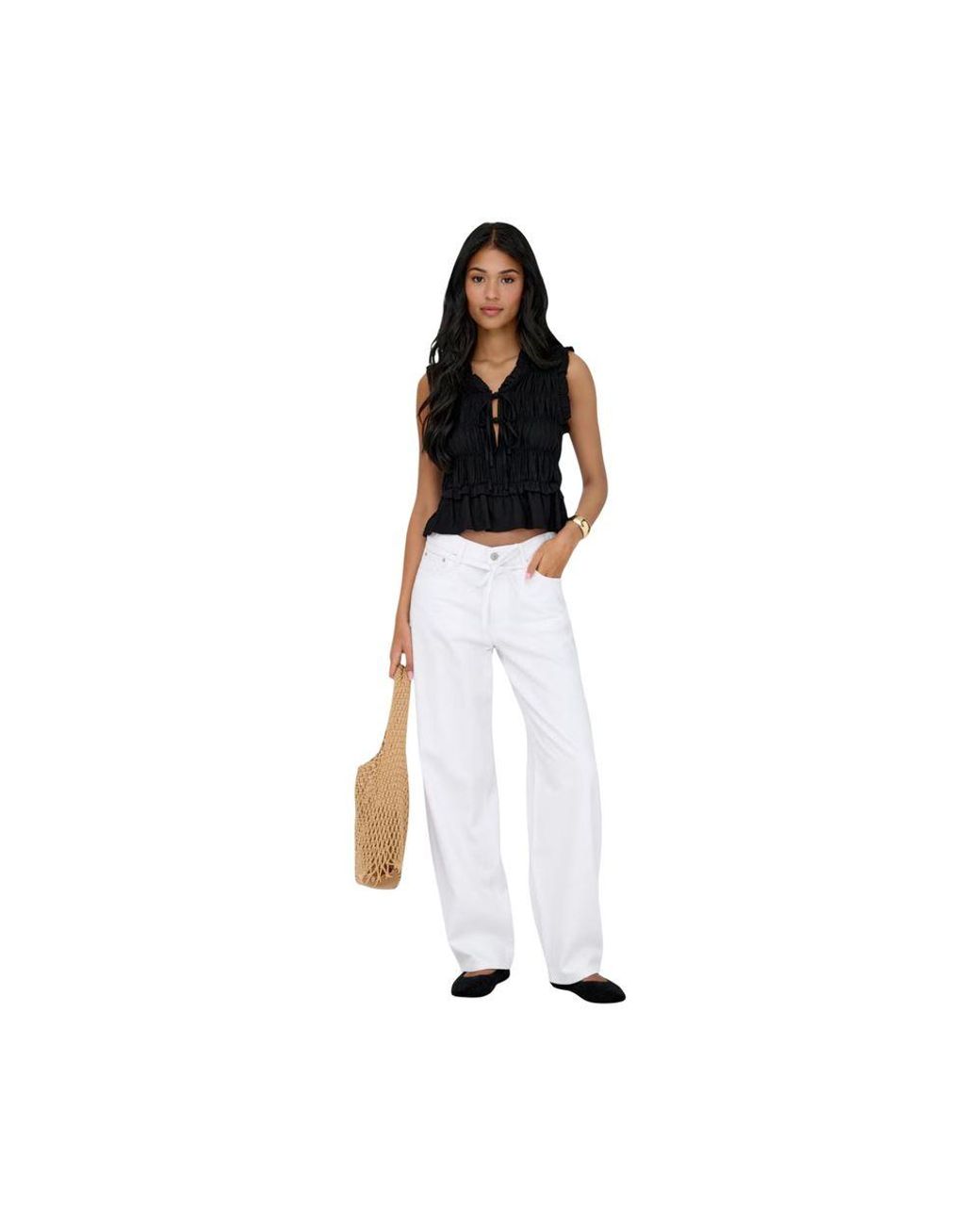 ONLY Black White Cotton Mom Jeans