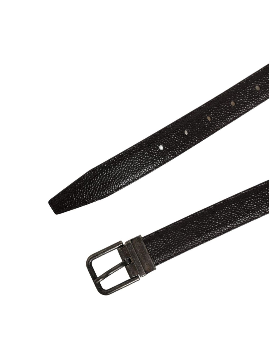 Dolce & Gabbana Black Brown Calf Leather Vintage Style Silver Buckle Belt for men