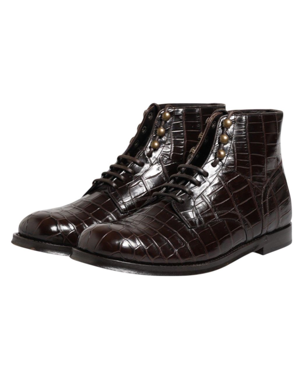 Dolce & Gabbana Black Dark Brown Leather Lace Up Short Boots Shoes for men