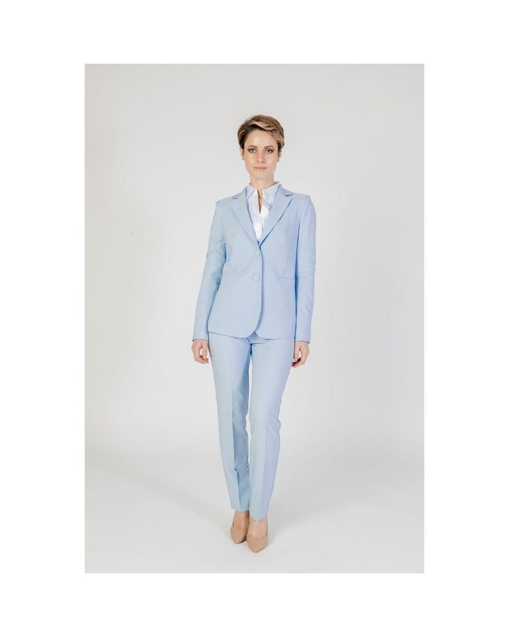 Sandro Ferrone Blue Polyester Dress Pants