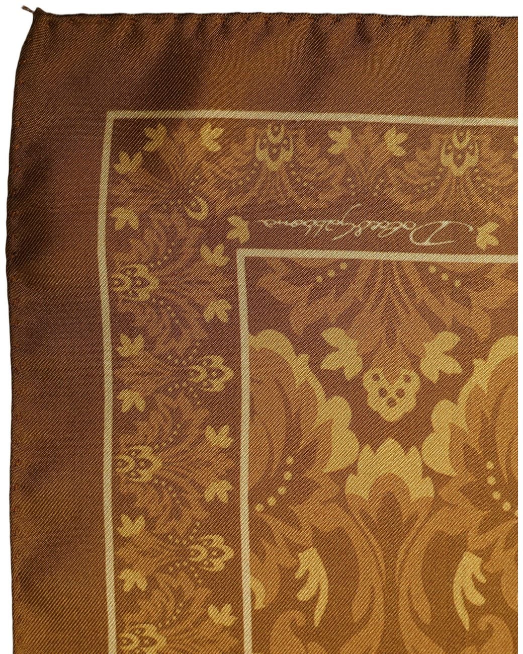 Dolce & Gabbana Metallic Brown Silk Damask Pocket Square Foulard Scarf for men