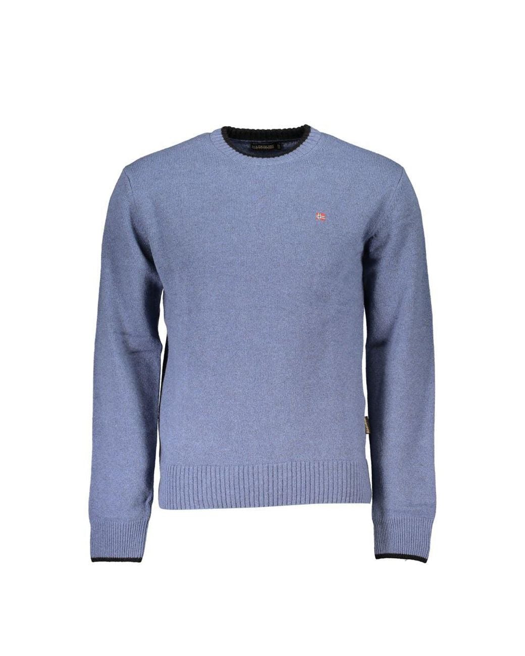 Napapijri Blue Crew Neck Embroide Sweater for men